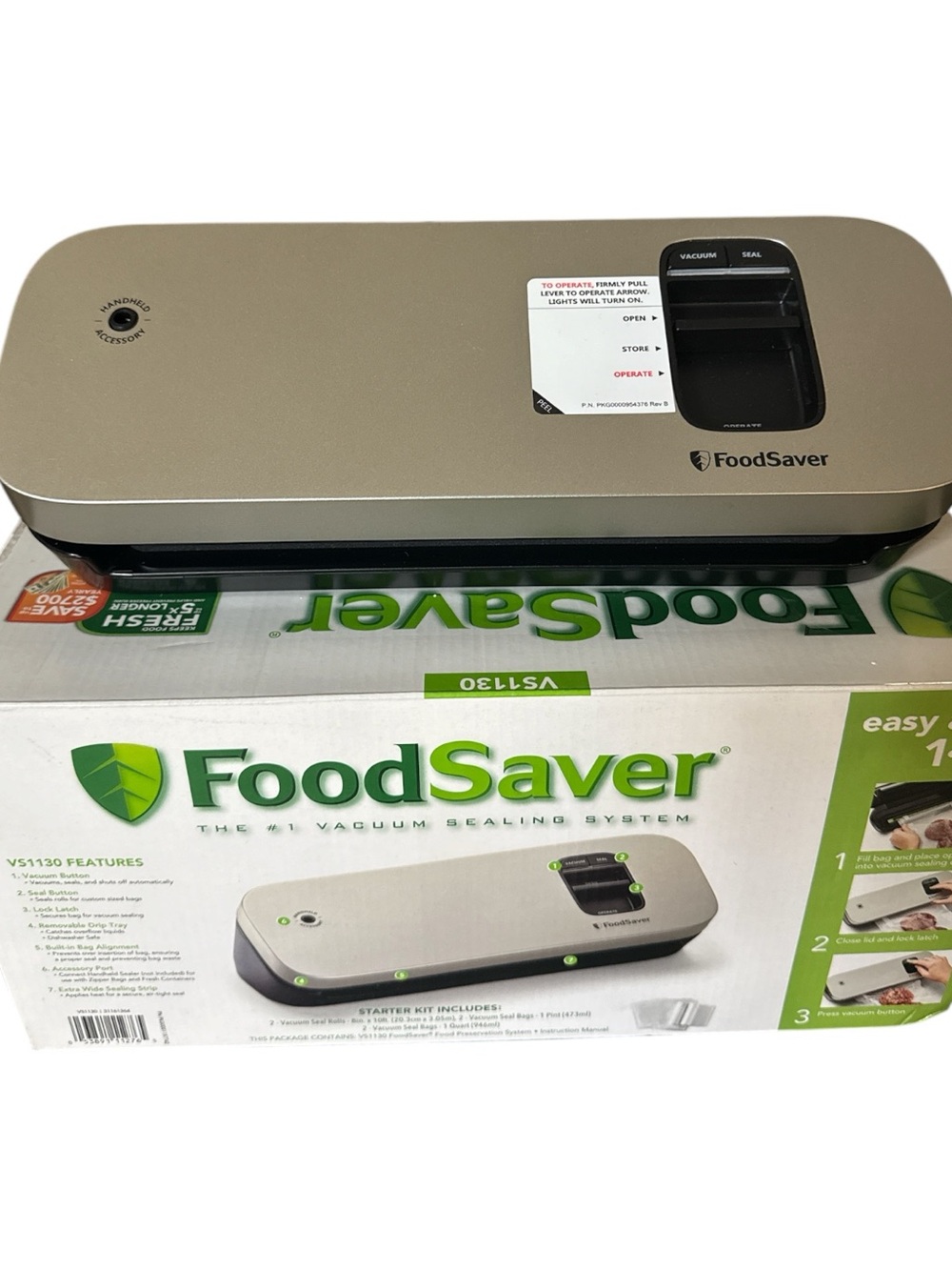 FoodSaver VS1130 Vacuum Sealer Silver Black w/ Manual Cord Roll & Original Box